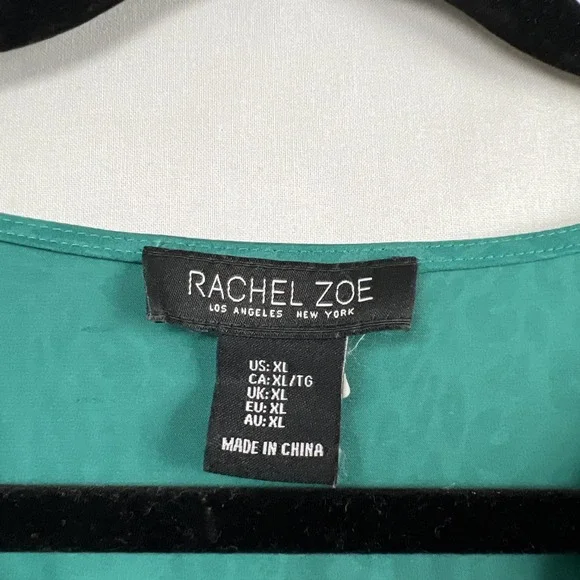 Rachel Zoe Blouse Womens XL Crop Top Green Long Sleeve Animal Print Holiday - Picture 4 of 14